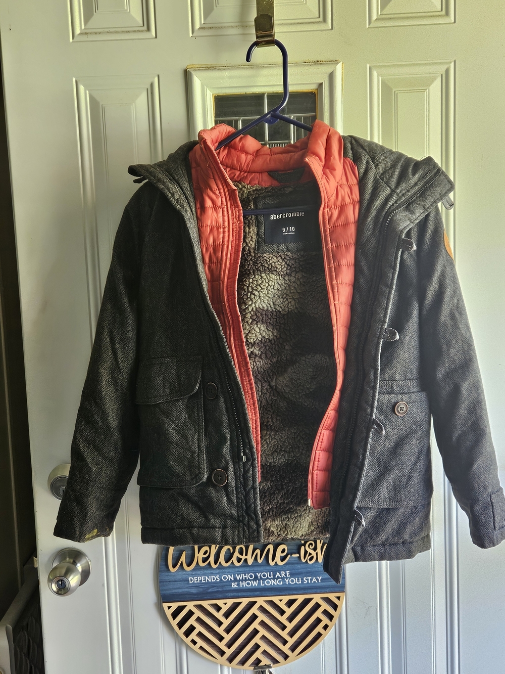 Abercrombie Kids Black & Coral Layered Winter Jacket Size 9/10